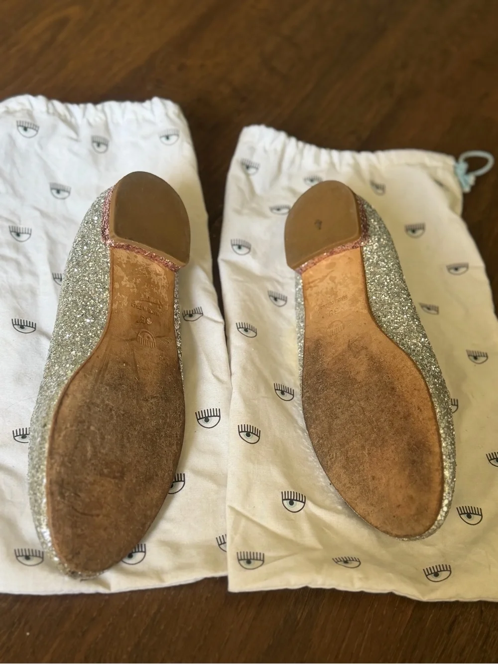 Chiara Ferragni Silver Glitter Eye Flats
